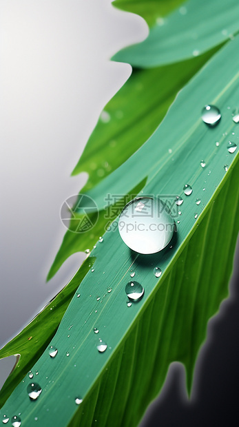 草叶上的雨滴特写镜头图片