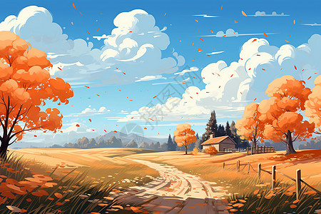 秋季辽阔的田园景观插图图片