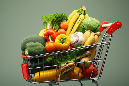 年货购物车中健康营养的蔬菜背景