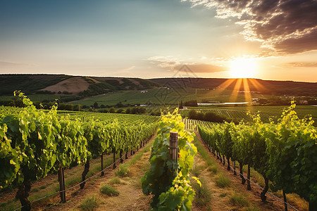 日落下的葡萄庄园图片