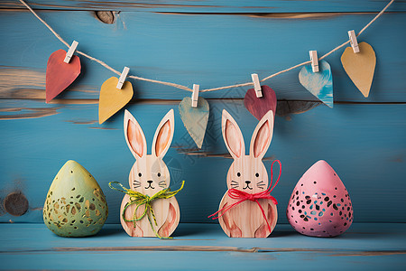 可爱的彩色兔子木雕摆件图片