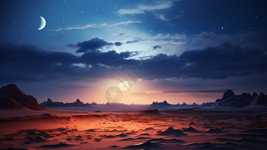 戈壁沙漠的夜景图片