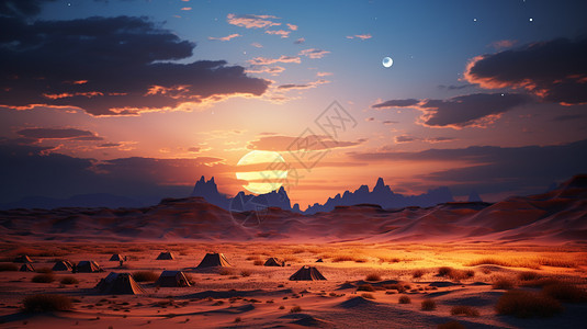 夜晚戈壁的沙漠图片