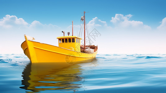 缓慢行驶的黄色船只图片