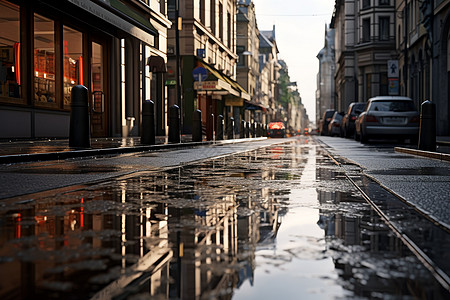 雨后湿润的城市街道图片