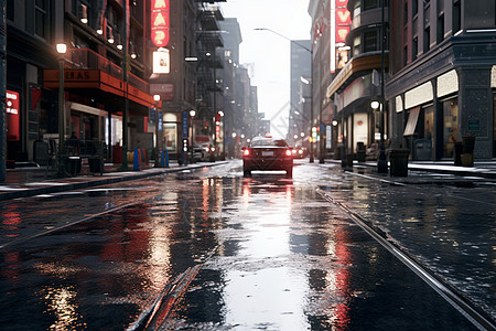 雨后城市夜晚的街道图片