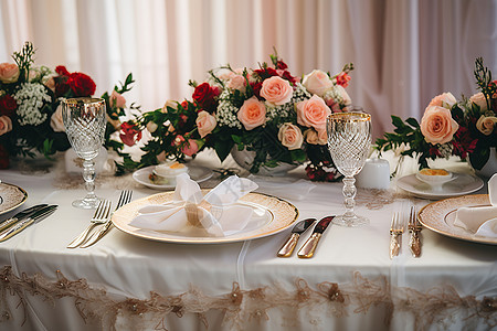 仪式感的鲜花布置餐桌图片