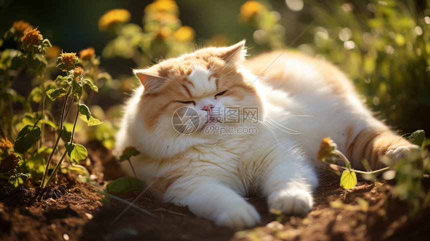 草地上晒太阳的猫图片