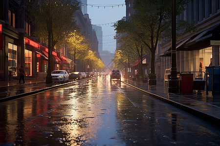 雨后寂静的城市街道图片