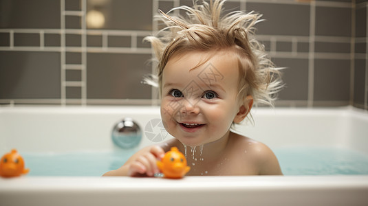 洗澡玩耍的婴儿高清图片
