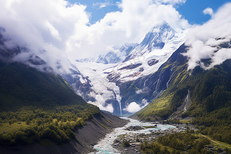 雪山之巅的美丽景观背景图片