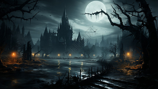 黑暗气氛的城堡高清图片