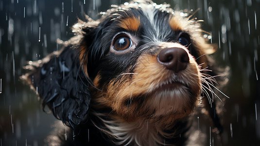淋着雨的小狗图片