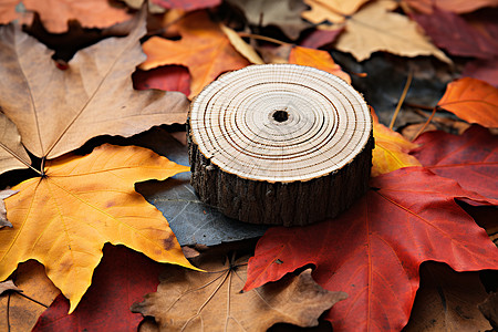 秋叶木桩的拼贴图图片
