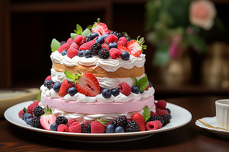 蛋糕上的美味水果图片
