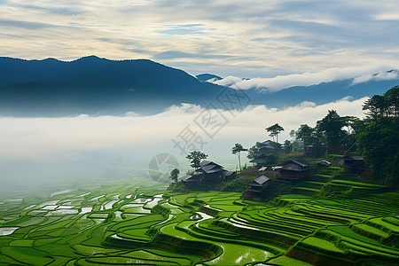 美丽的绿色稻田图片
