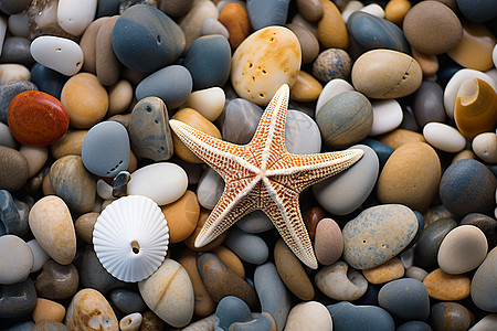 沙滩鹅卵石上的海鲜图片