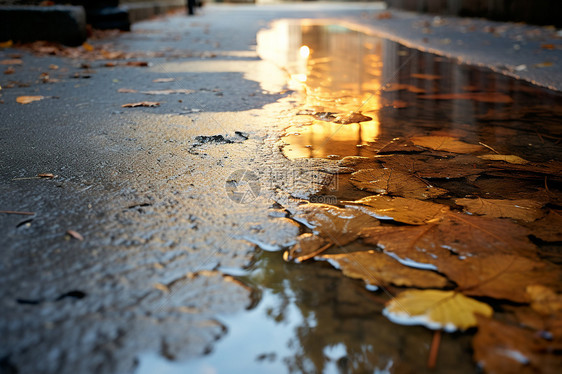 雨后街上的落叶图片