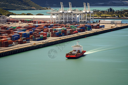 水上国际贸易的繁忙码头图片