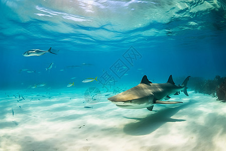 深海中的鲨鱼群图片