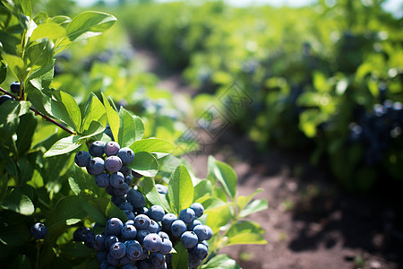 阳光明媚的蓝莓果园图片
