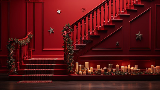 家居楼梯的圣诞节装饰图片