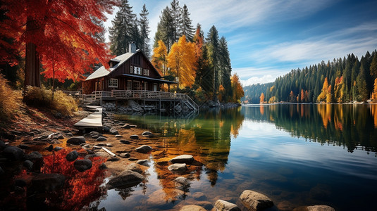 秋天的湖水风景图片