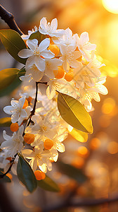 清晨树枝上的桂花图片