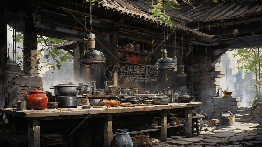 传统的古代厨房图片