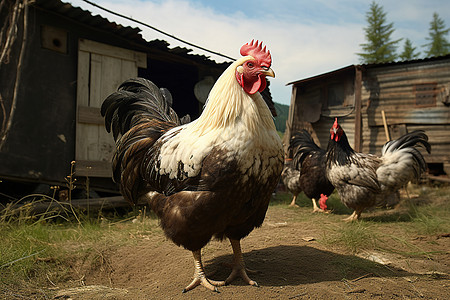 农舍中的鸡群背景图片