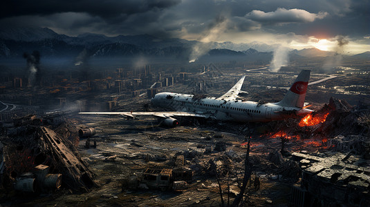 末日世界里的飞机残骸图片