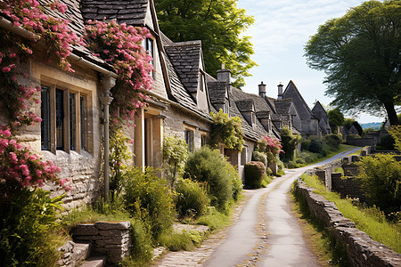 村庄的住宅建筑和道路图片