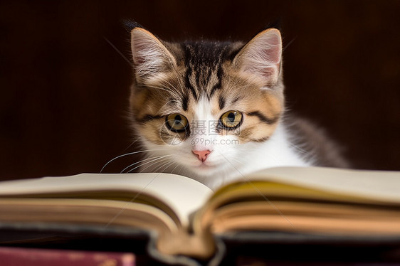 可爱的宠物猫和书本图片