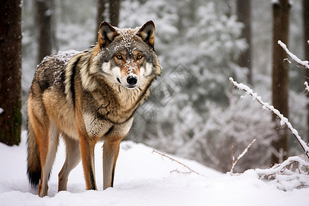 冬天雪山上的狼图片
