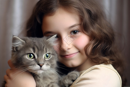 抱着小猫的小女孩图片