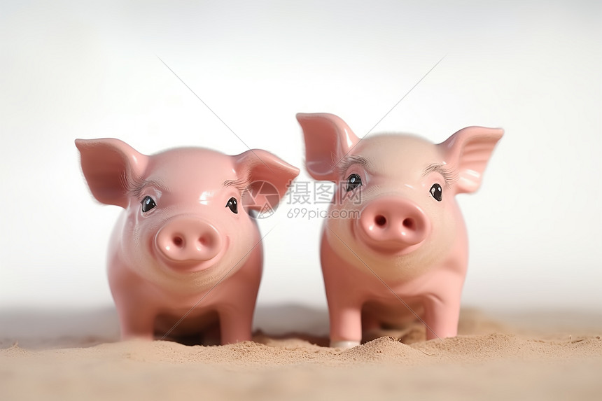 两只可爱的小猪存钱罐图片