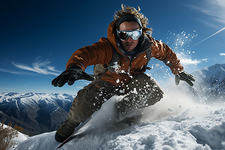 山峰上滑雪的运动员图片