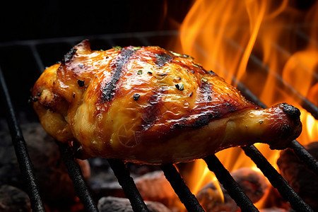 烧烤架上的美味鸡腿图片