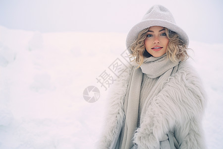 雪地中漂亮的女孩图片