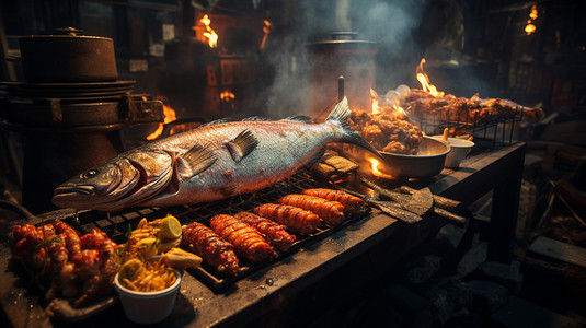 餐厅里美味的烤鱼背景图片