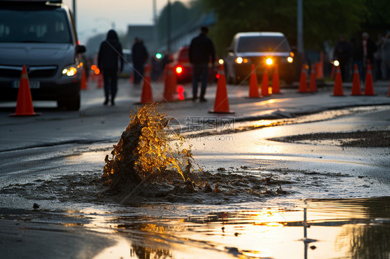 道路中间的水坑图片