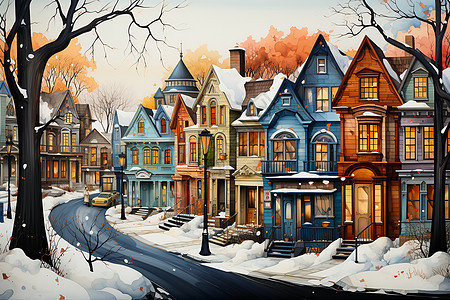 冬日美丽的城市街道背景图片