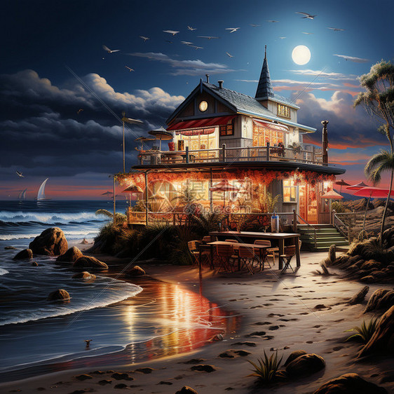 美丽的海滨餐厅图片