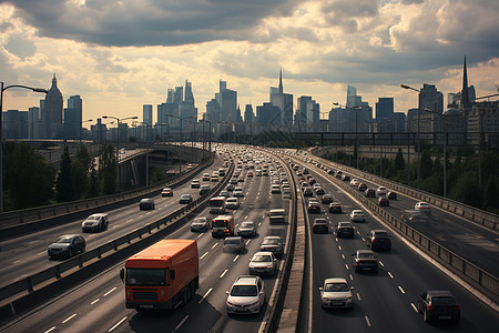 行驶中汽车城市中繁忙的交通背景