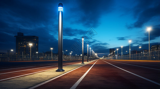 夜晚田径路旁的路灯背景图片