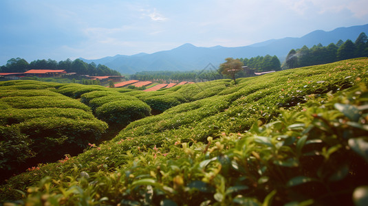 山坡中种植的茶树图片