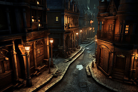 暗夜幻境中的街道图片