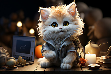 3D模型可爱的卡通白猫图片