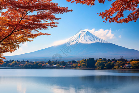 枫叶水美丽的火山和湖泊背景
