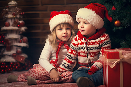 圣诞节地板上可爱的孩子图片
